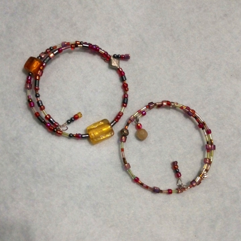 Hand Crafted Beaded Memory Wire Bracelets Glass Beads Boho Bohemian Festival